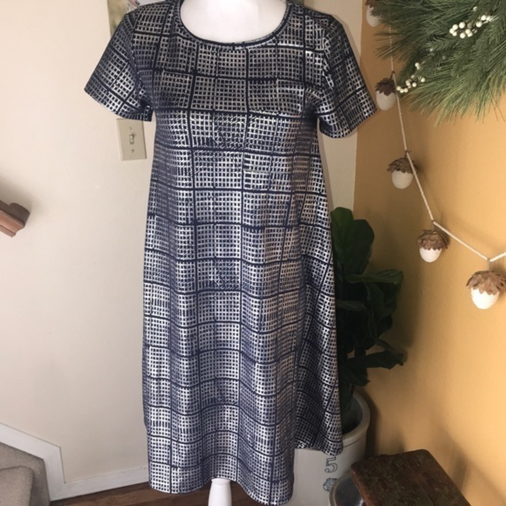 Lularoe Carly dress blue with metallic silver XS‎